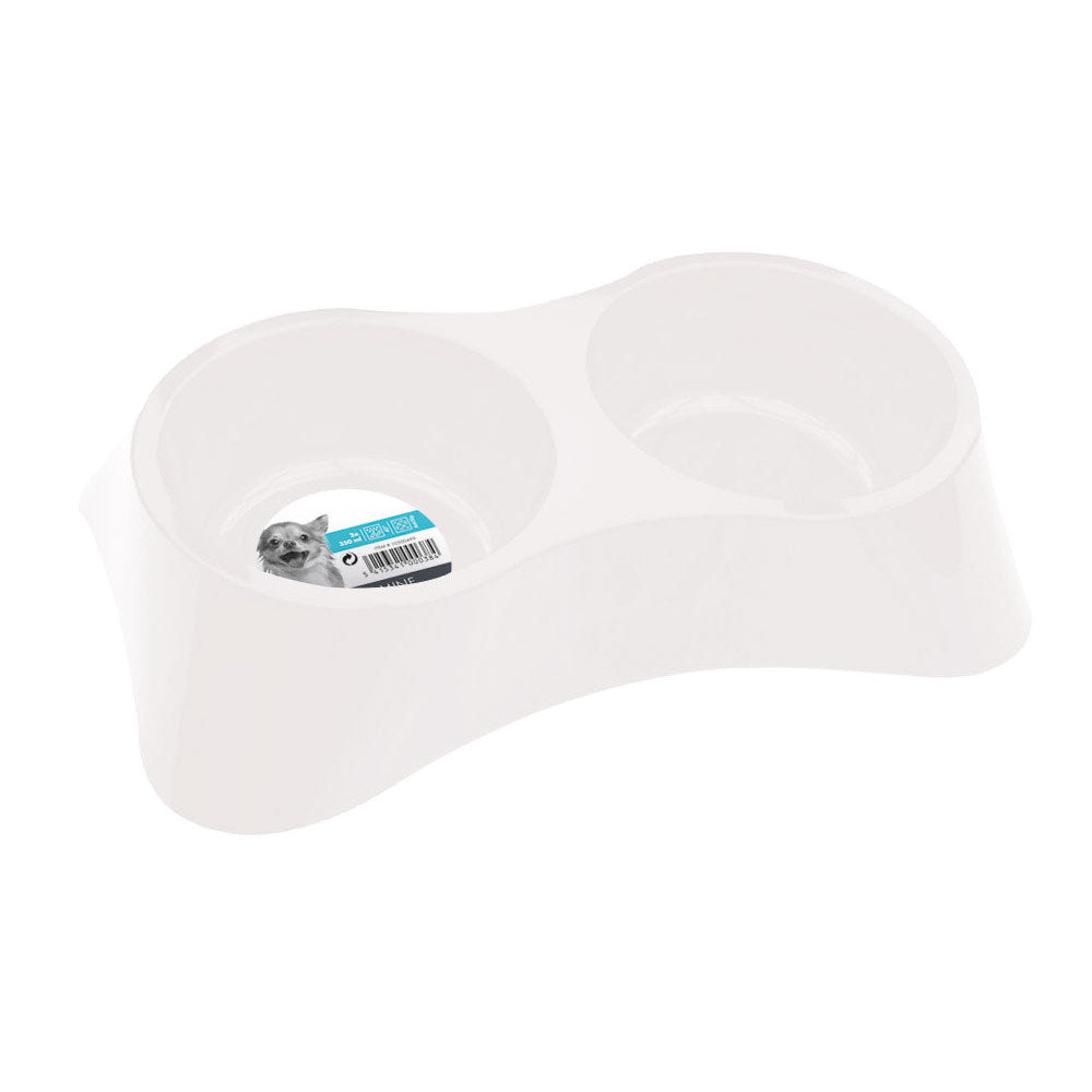 Comedero M-Pets Bowl Doble Melamine Blanco para Perro 2 x 350 ml