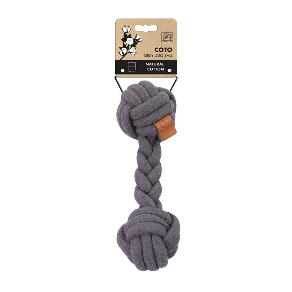 Juguete de cuerda con doble pelota gris para perro M-pets 28 cm