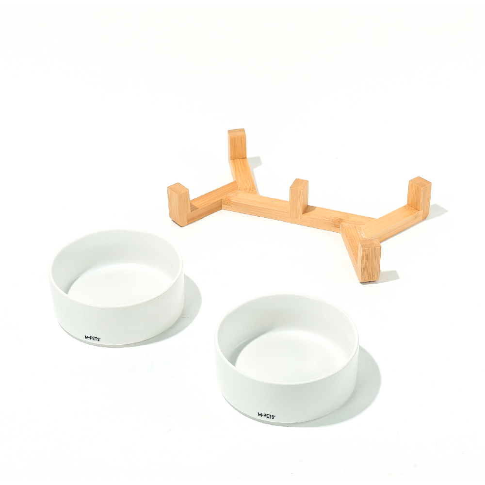 Tazón Para Mascostas Juego Ceram Bambú 2un Blanco M-PETS 850 ml