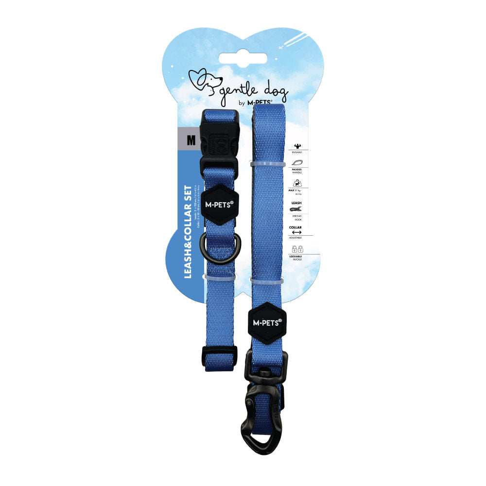 Set Correa y Collar M-Pets Gentle Dog Azul Celeste M