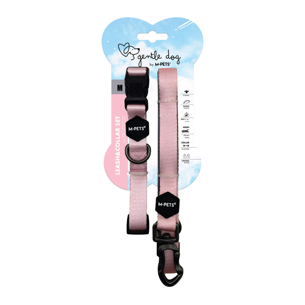 Set Correa y Collar M-Pets Gentle Dog Rosa Blush M