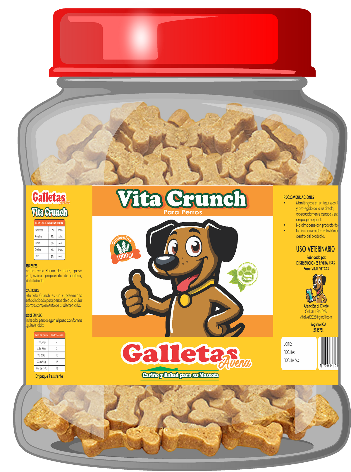 Snack Para Perro Vita Crunch Bombonera Galleta Avena 1000 g