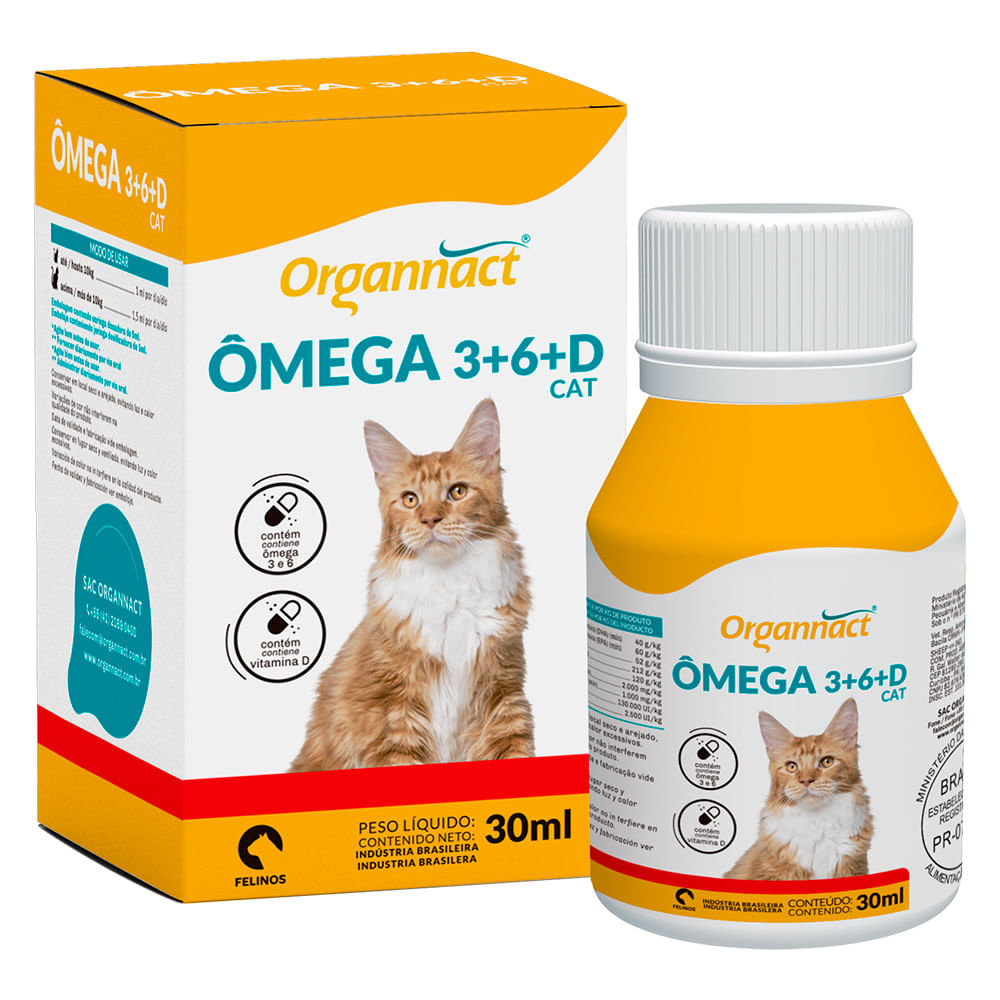 Suplemento Vitamínico para Gato Omega 3,6 + D Organnact 30 ml