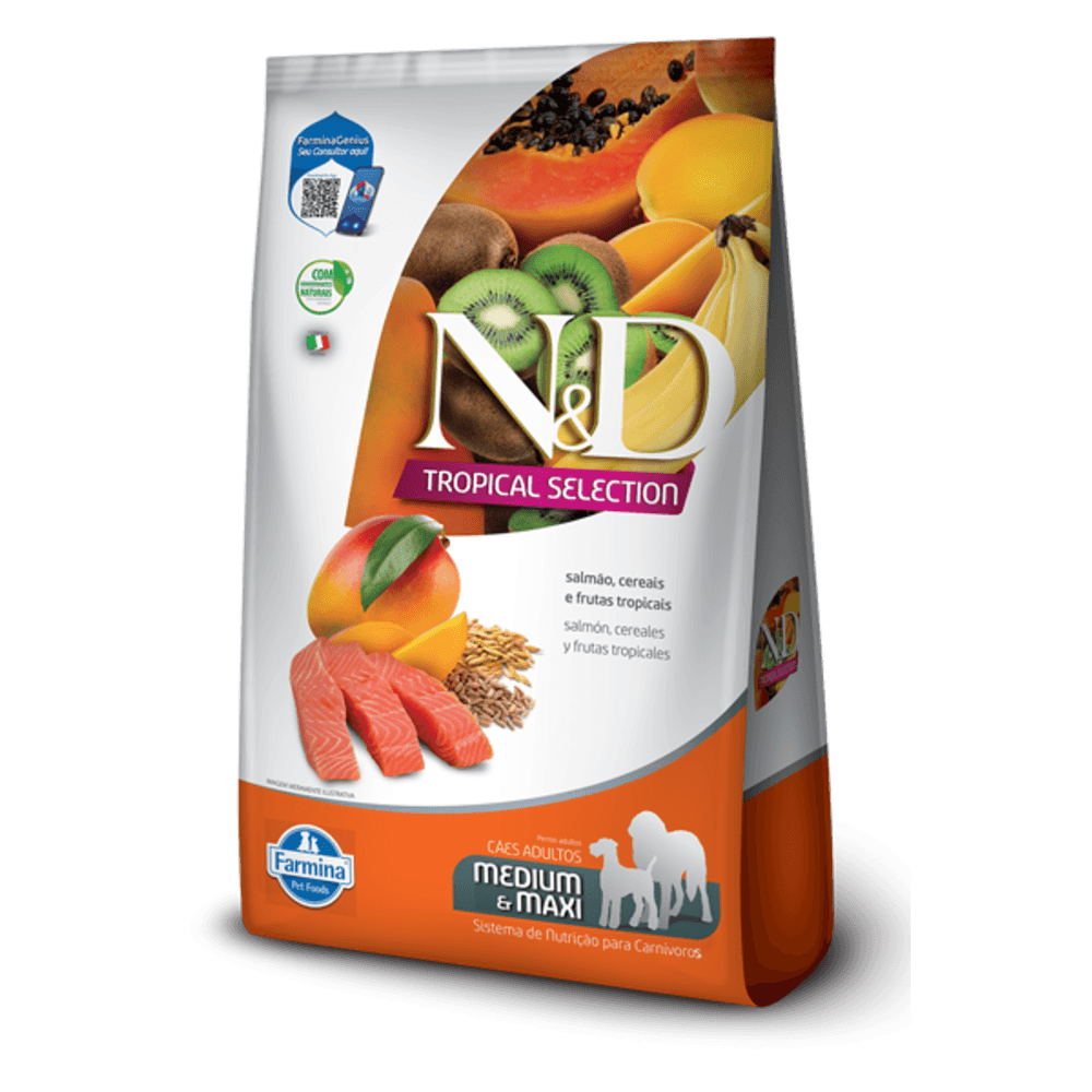 Alimento N&D Tropical Can Salm Adt Md/Mx 2 + 0,5 kg