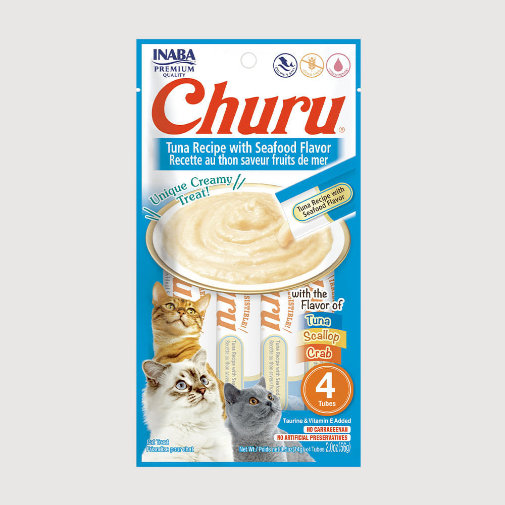 Snack Cremoso Para Gato Inaba Churu Tuna Y Seafood Flavor 14 g