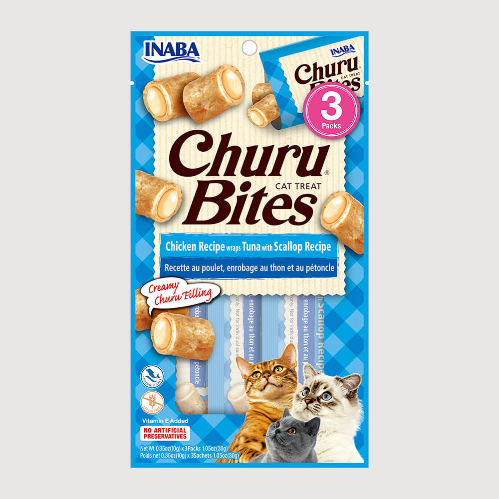Snack Cremoso Para Gato Inaba Churu Bites Pollo Wraps Atún Con Viera 30 g