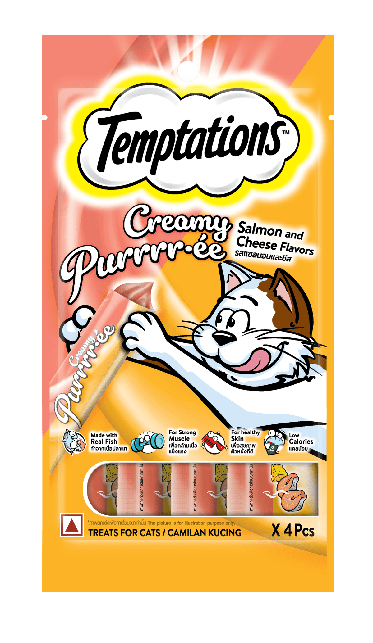 Snack Cremoso para Gato Temptations Salmón y Queso 4 u