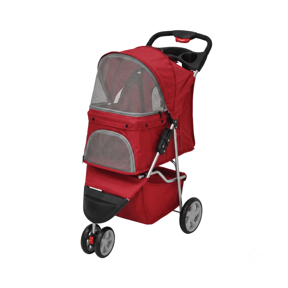 Cochecito Para Mascotas Con 3 Ruedas Rojo Pawise 68X46X100 cm