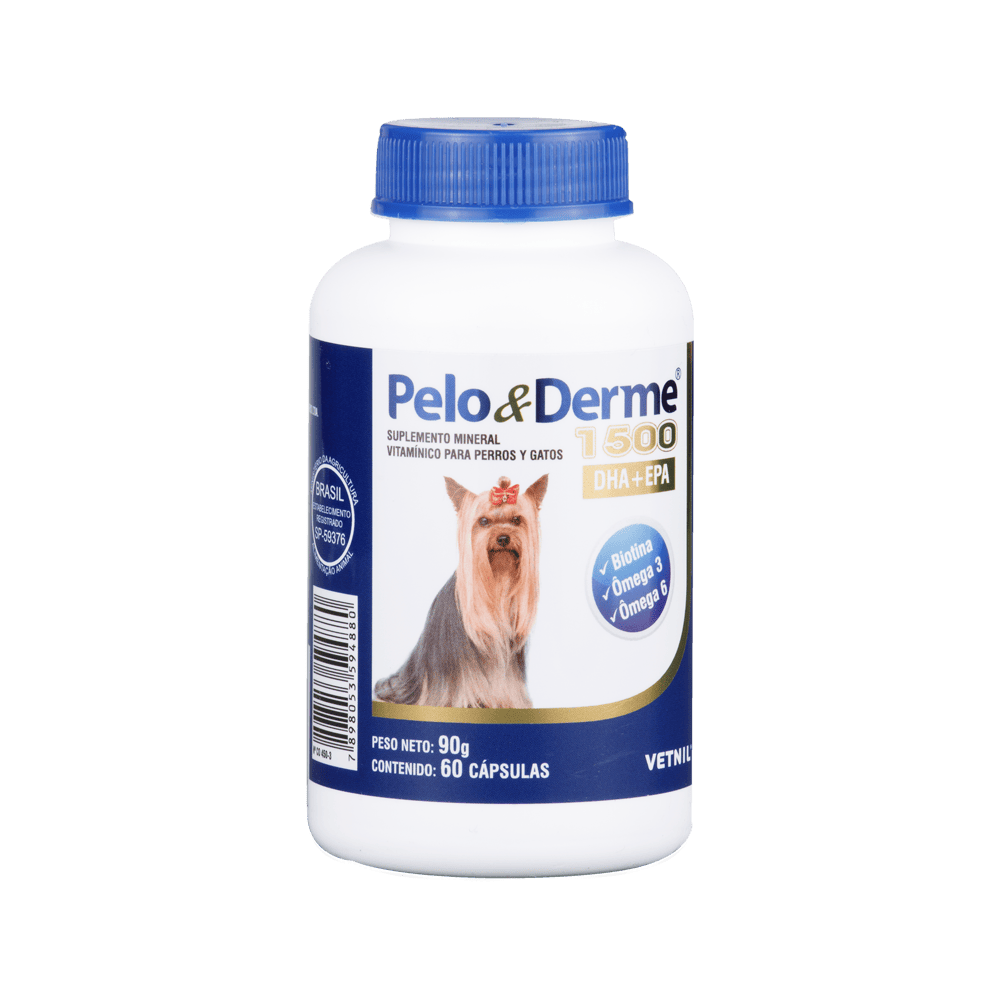 Suplemento Vitamínico para Mascotas Pelo y Derme 1500 60 Capsulas