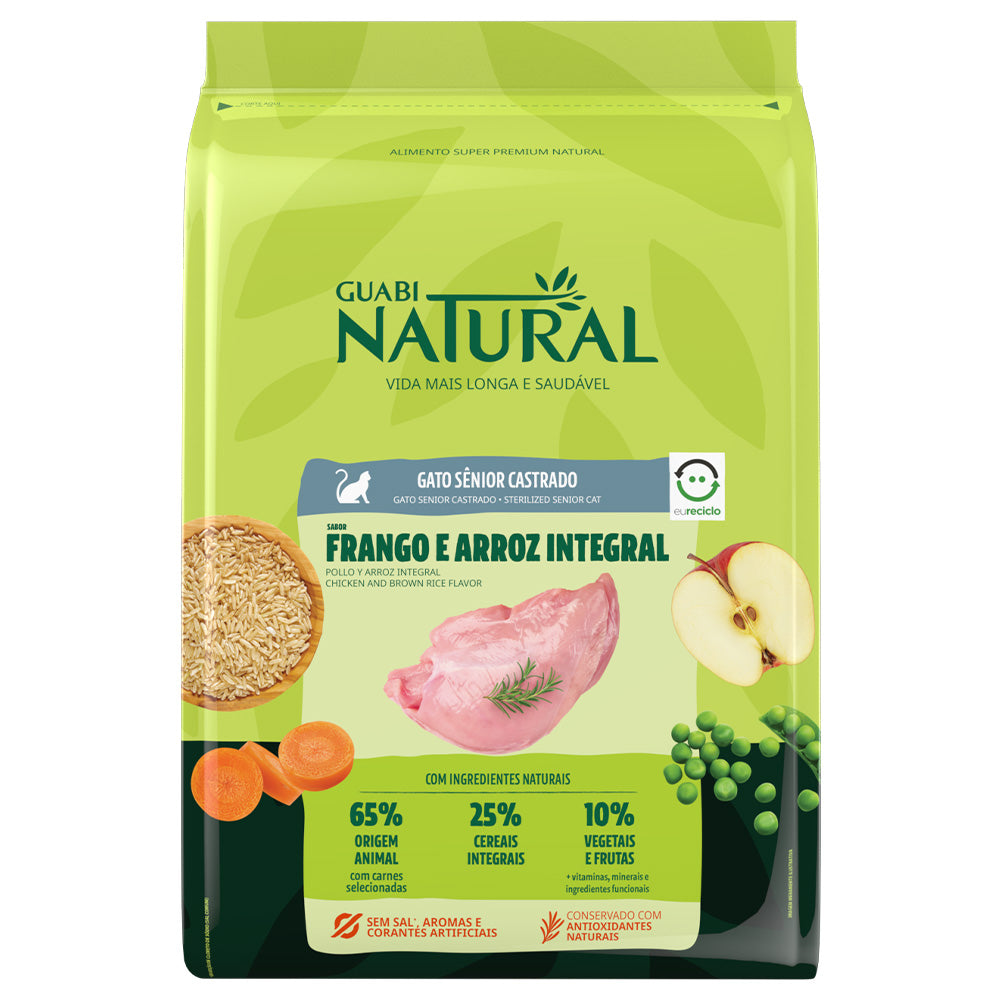Alimento Para Gato Senior Castrado Guabi Natural Sabor Pollo y Arroz Integral