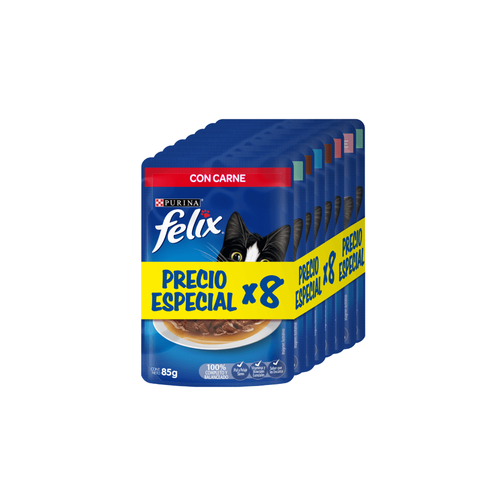 Alimento Húmedo Para Gato Felix Pack Surtido X8 85 g