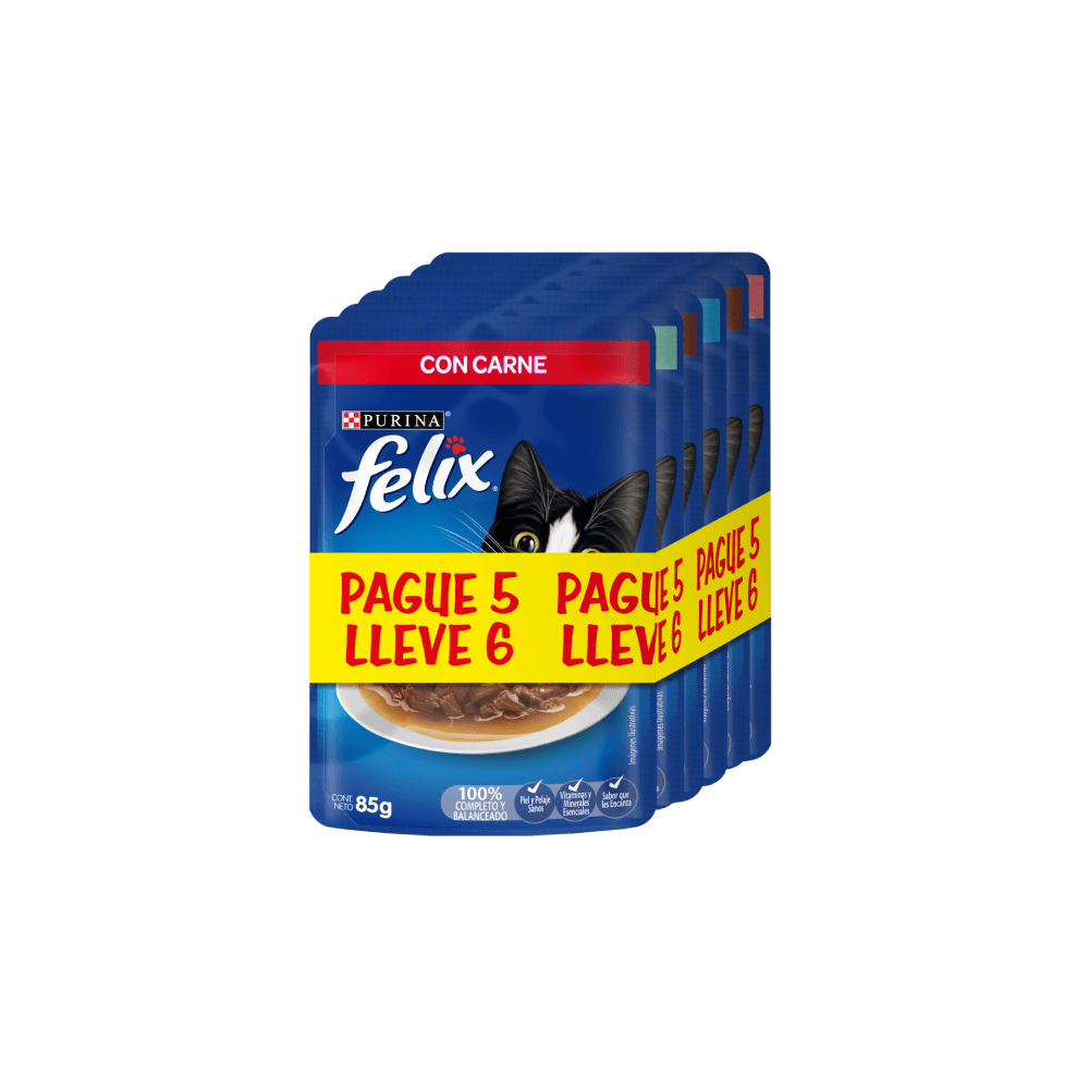 Alimento Húmedo Para Gato Felix Promo Pouch Surtido Paque 5 Lleve 6 85 g