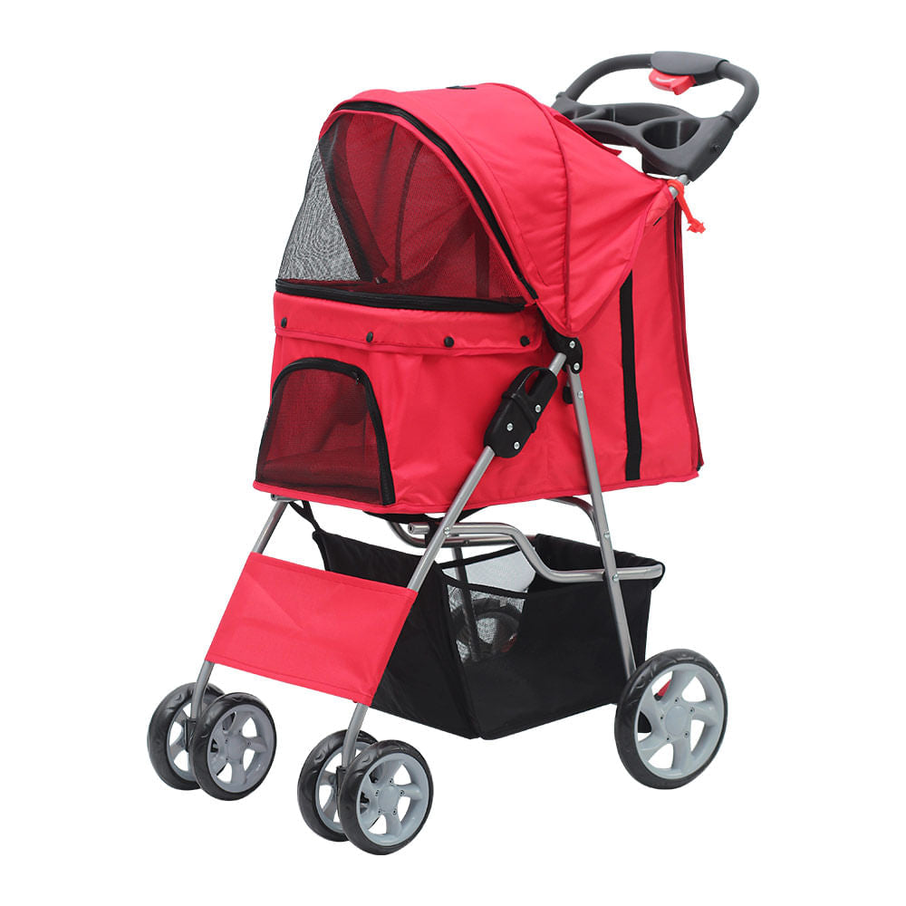 Cochecito Para Mascotas Con 4 Ruedas Rojo Pawise 68X46X100 cm