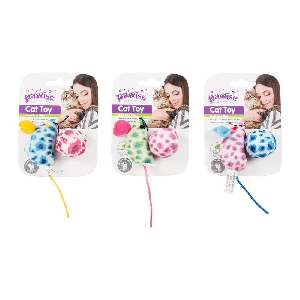 Juguete Ratón Y Pelota Para Gato Pawise (Colores Surtidos) Único