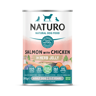 Alimento Húmedo Naturo Adult Salmon With Chicken In Herb Jelly Para Perro 390 g