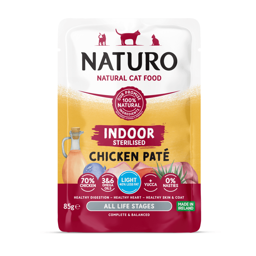 Alimento Húmedo Naturo Cat Indoor Sterilised Chicken Paté Pouch 85 g