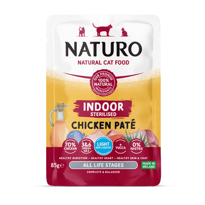 Alimento Húmedo Naturo Cat Indoor Sterilised Chicken Paté Pouch 85 g