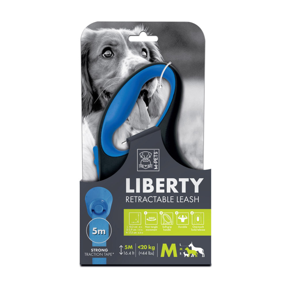 Correa M-Pets Retráctil Liberty Azul para Perro M