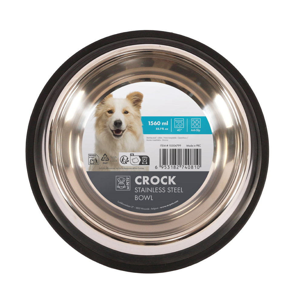 Comedero M-Pets Bowl Crock de Acero Inoxidable para Mascotas 1,56 L