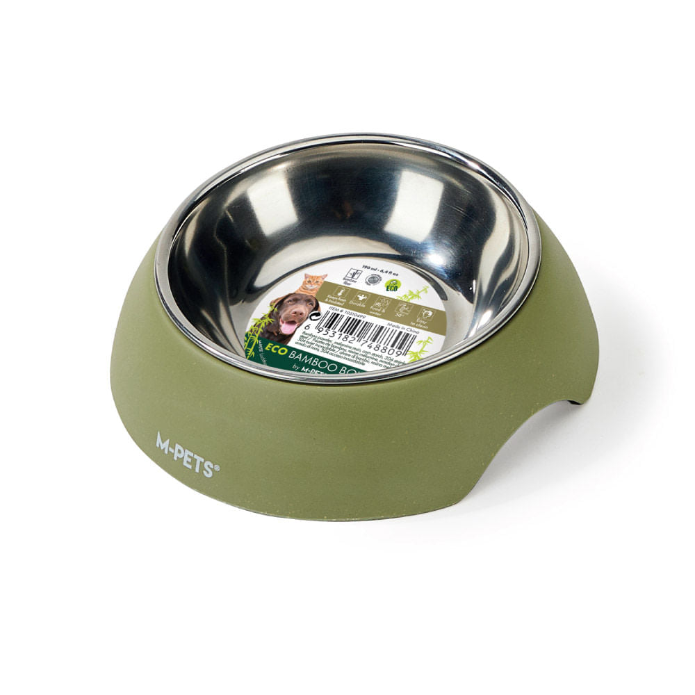 Comedero M-Pets Bowl Eco Bamboo Color Oliva para Perro 190 ml