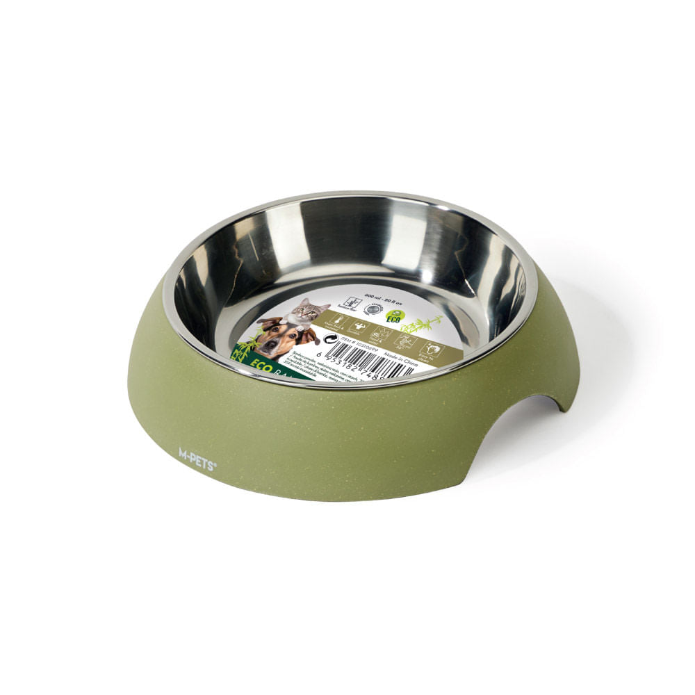 Comedero M-Pets Bowl Eco Bamboo Color Oliva para Perro 600 ml