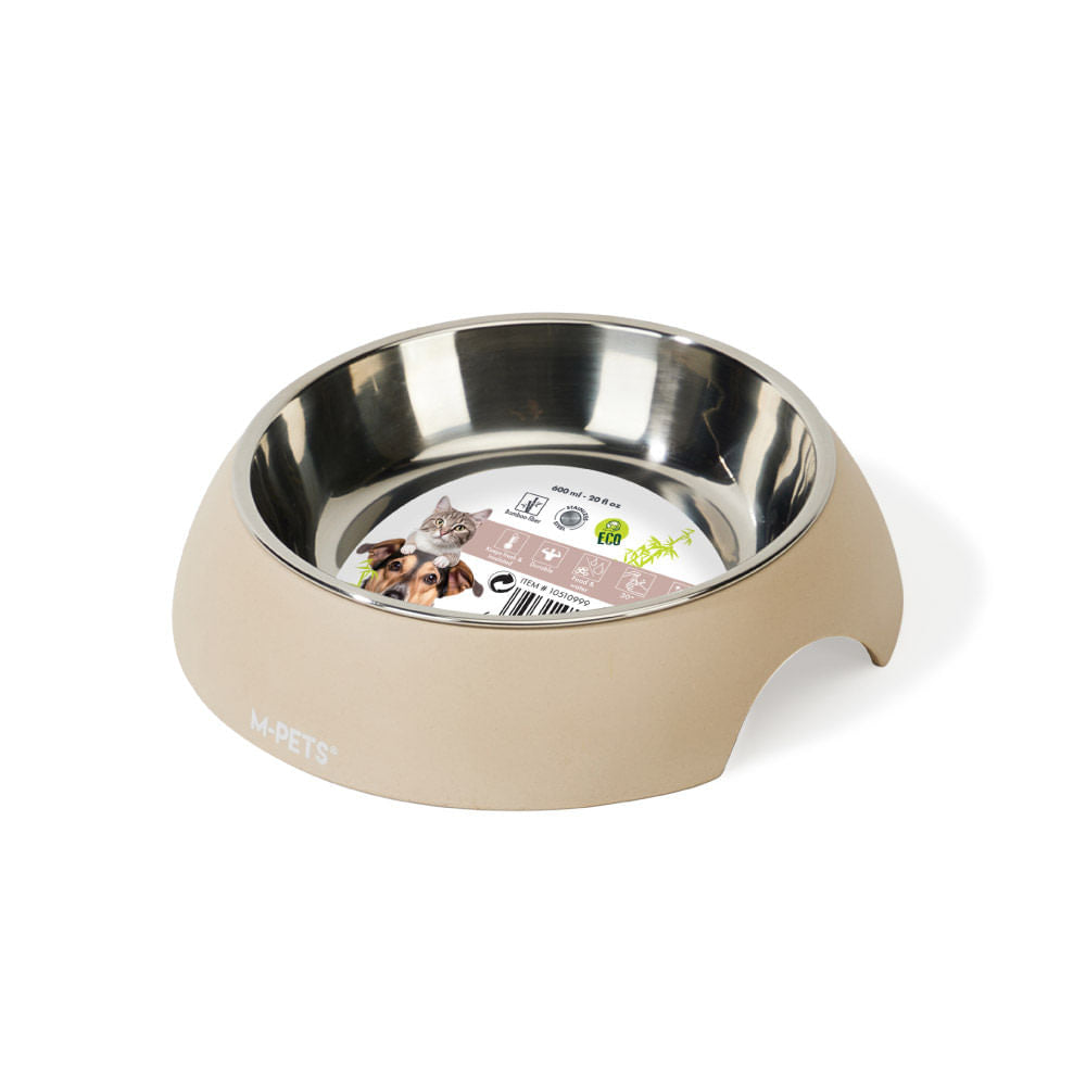 Comedero M-Pets Bowl Eco Bamboo Color Arena para Perro 600 ml
