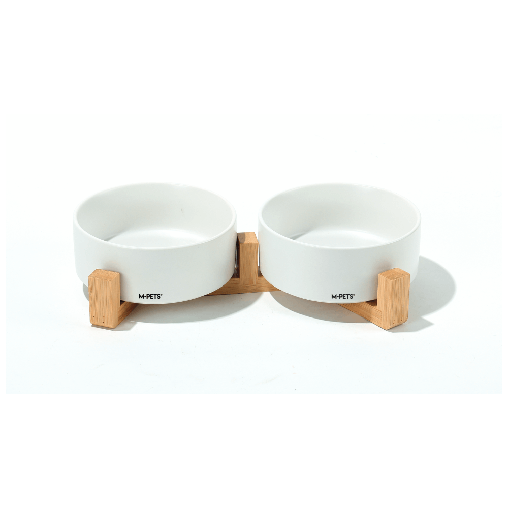 Tazón Para Mascostas Juego Ceram Bambú 2un Blanco M-PETS 350 ml
