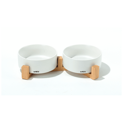 Tazón Para Mascostas Juego Ceram Bambú 2un Blanco M-PETS 350 ml