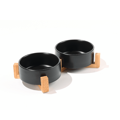 Tazón Para Mascostas Juego Ceram Bambú 2un Negro M-PETS 850 ml