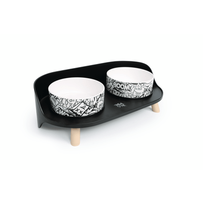 Tazón Elevado Doble Para Gato Blanco y Negro M-PETS 2 x 450 ml