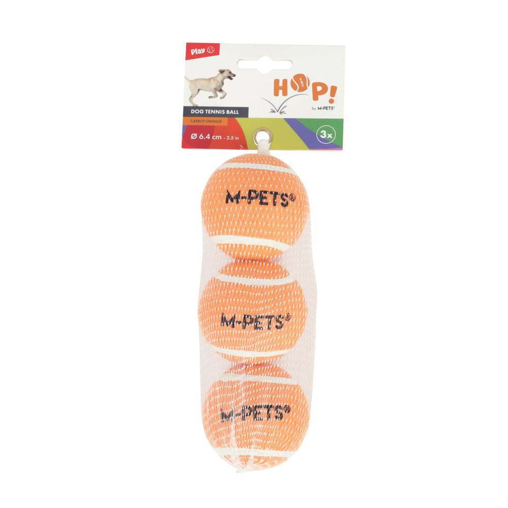 Pelota tipo tenis Hop Naranja para perro M-pets 6,4 cm - 3 u