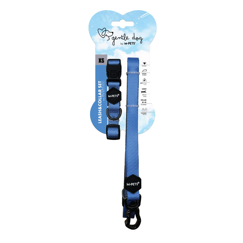 Set Correa y Collar M-Pets Gentle Dog Azul Celeste XS