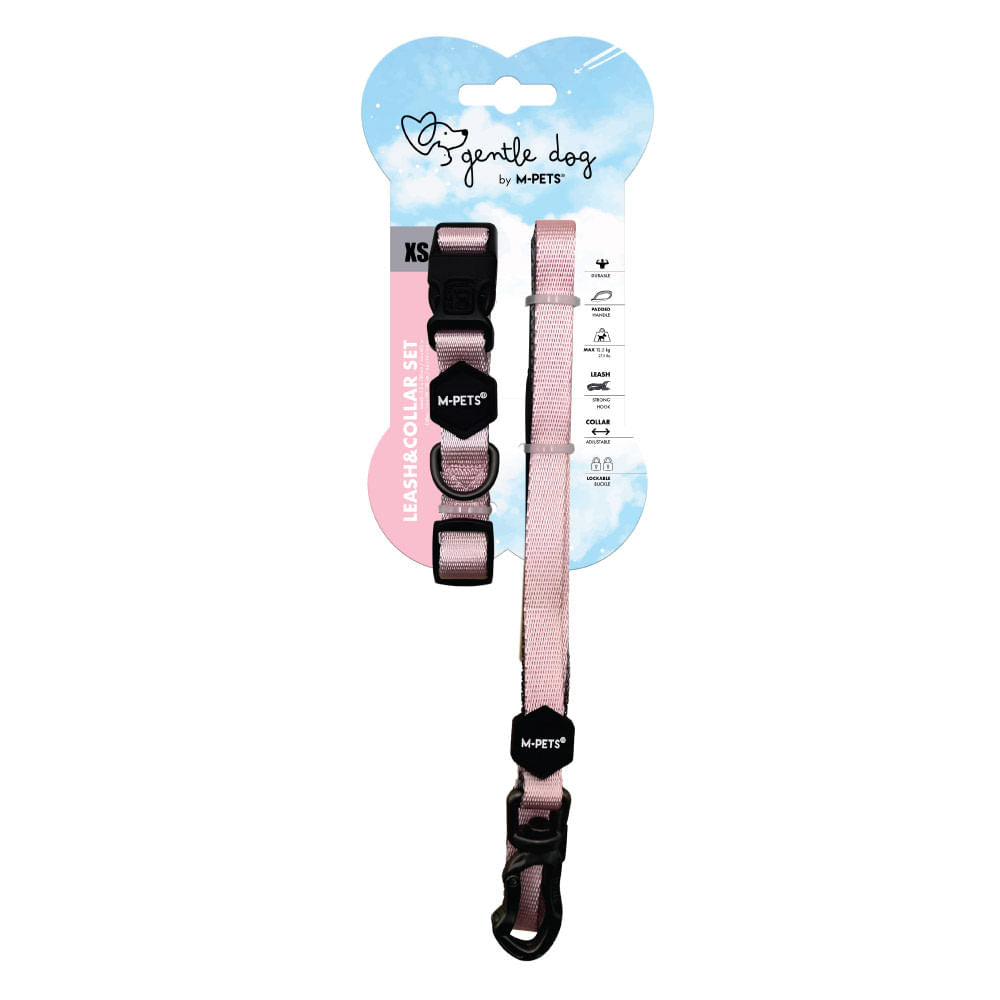Set Correa y Collar M-Pets Gentle Dog Rosa Blush XS