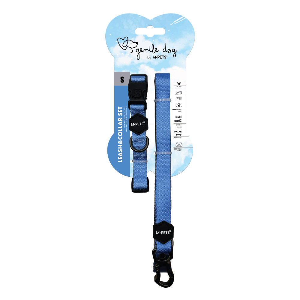 Set Correa y Collar M-Pets Gentle Dog Azul Celeste S