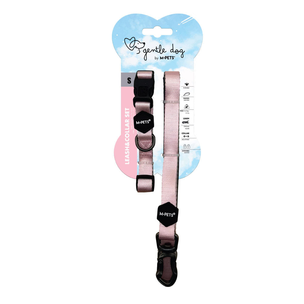Set Correa y Collar M-Pets Gentle Dog Rosa Blush S
