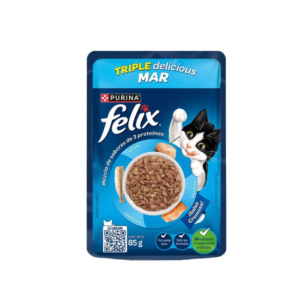 Alimento Húmedo para Gato Felix Triple Delicious Mar 85 g