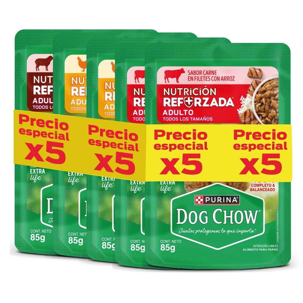 Alimento Húmedo Surtido Pack x5 Sobres para Perro Dog Chow 5 u