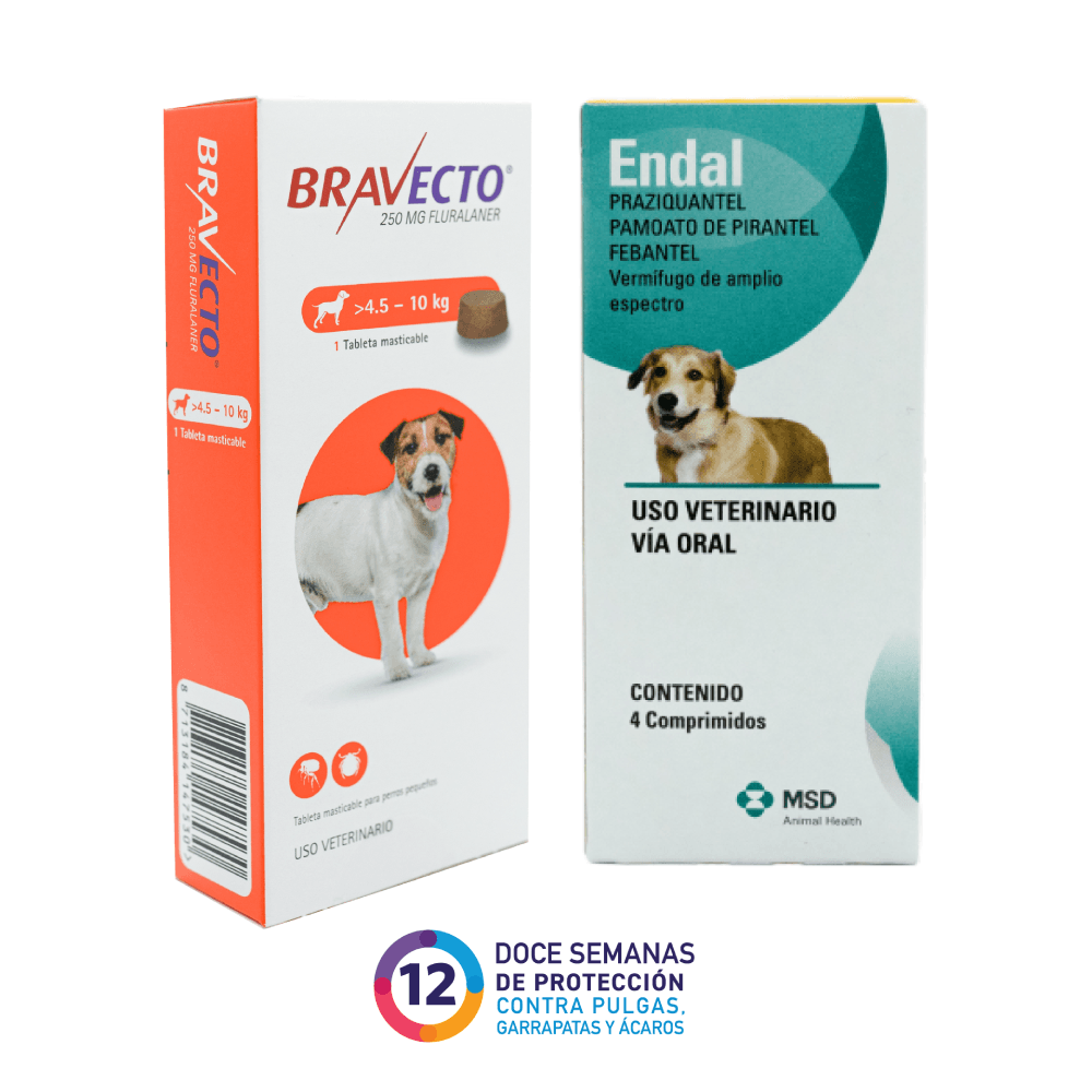 Antipulgas y Garrapatas Bravecto 12 Semanas + Antiparasitario Endal 4,5 - 10 kg