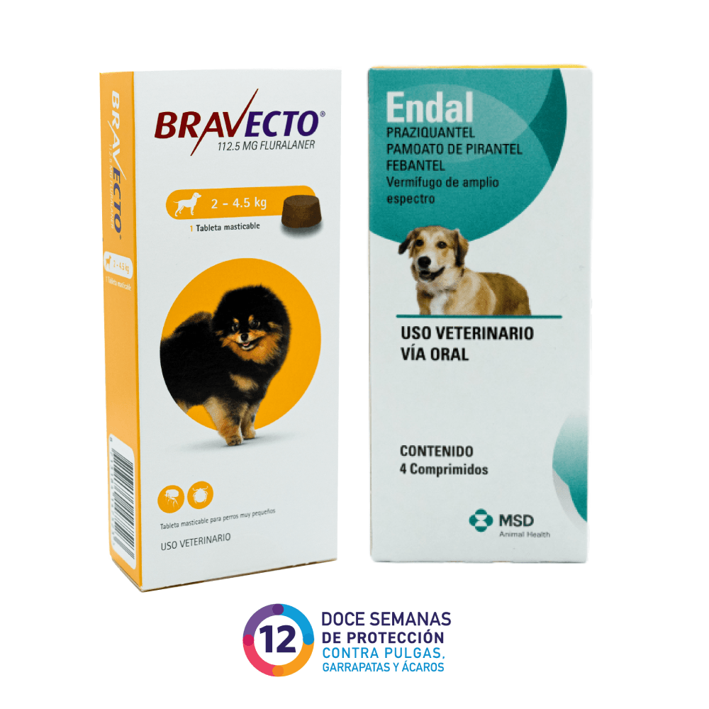 Antipulgas y Garrapatas Bravecto 12 Semanas + Antiparasitario Endal 2 - 4,5 kg