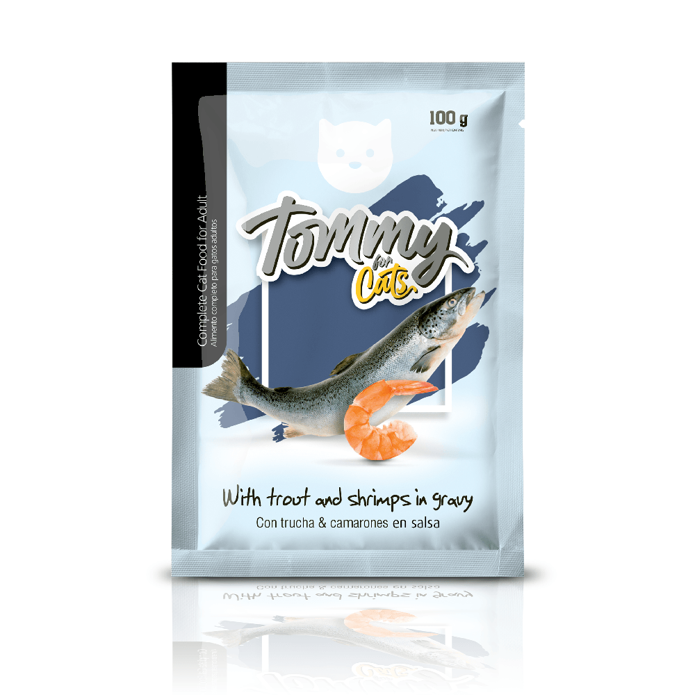 Alimento Húmedo Tommy Pouch Gato Trucha-Camarón 100 g