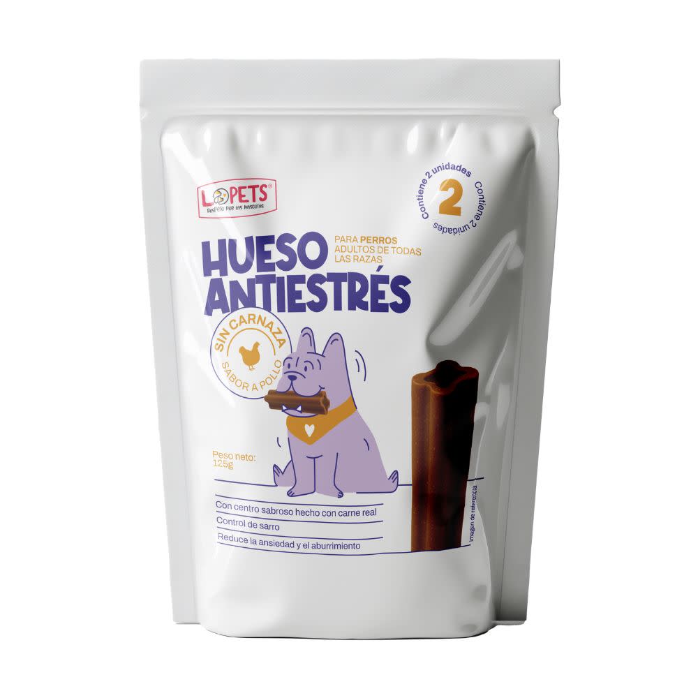 Juguete Hueso Antiestres Pollo para perro Lopets 125 g