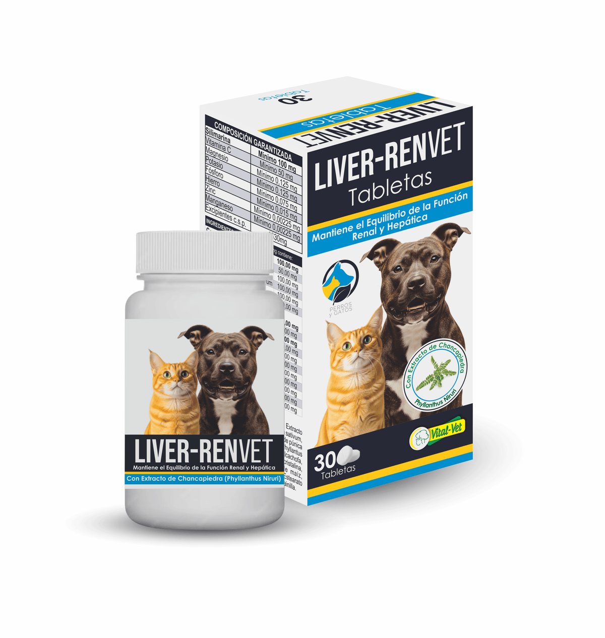 Suplemento hepático Liver Renvet para mascotas Vital Vet 30 Tab.