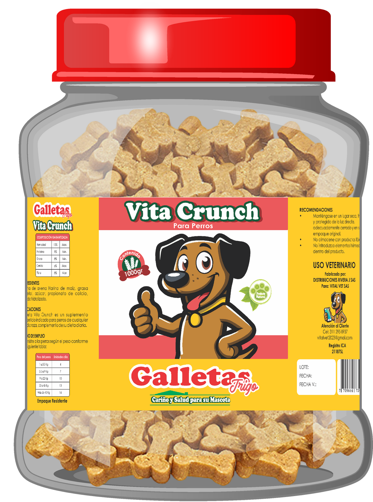 Snack Para Perro Vita Crunch Bombonera Galleta Trigo 1000 g