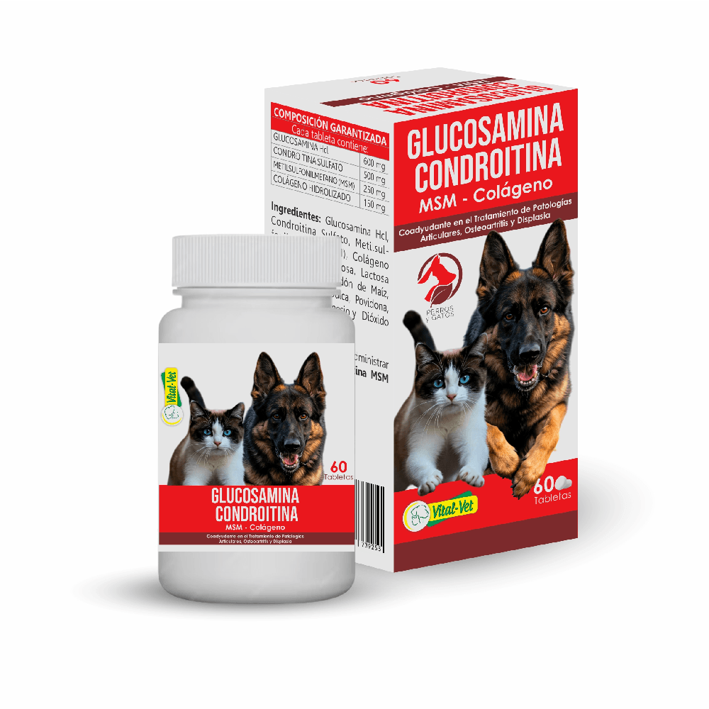 Suplemento articular para mascotas Glucosamina Condroitina Vital Vet 60 Tab.