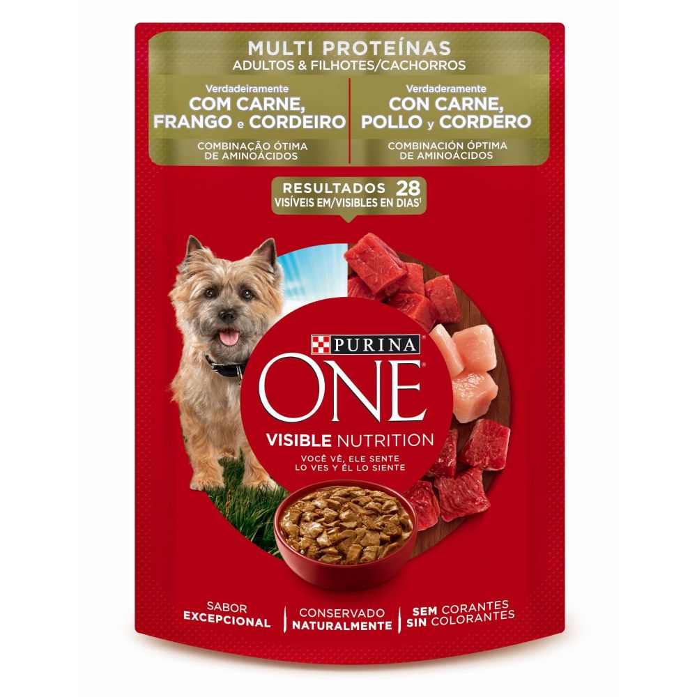 Alimento Húmedo Purina One para perros cachorros y adultos sabor carne, pollo y cordero 85 g
