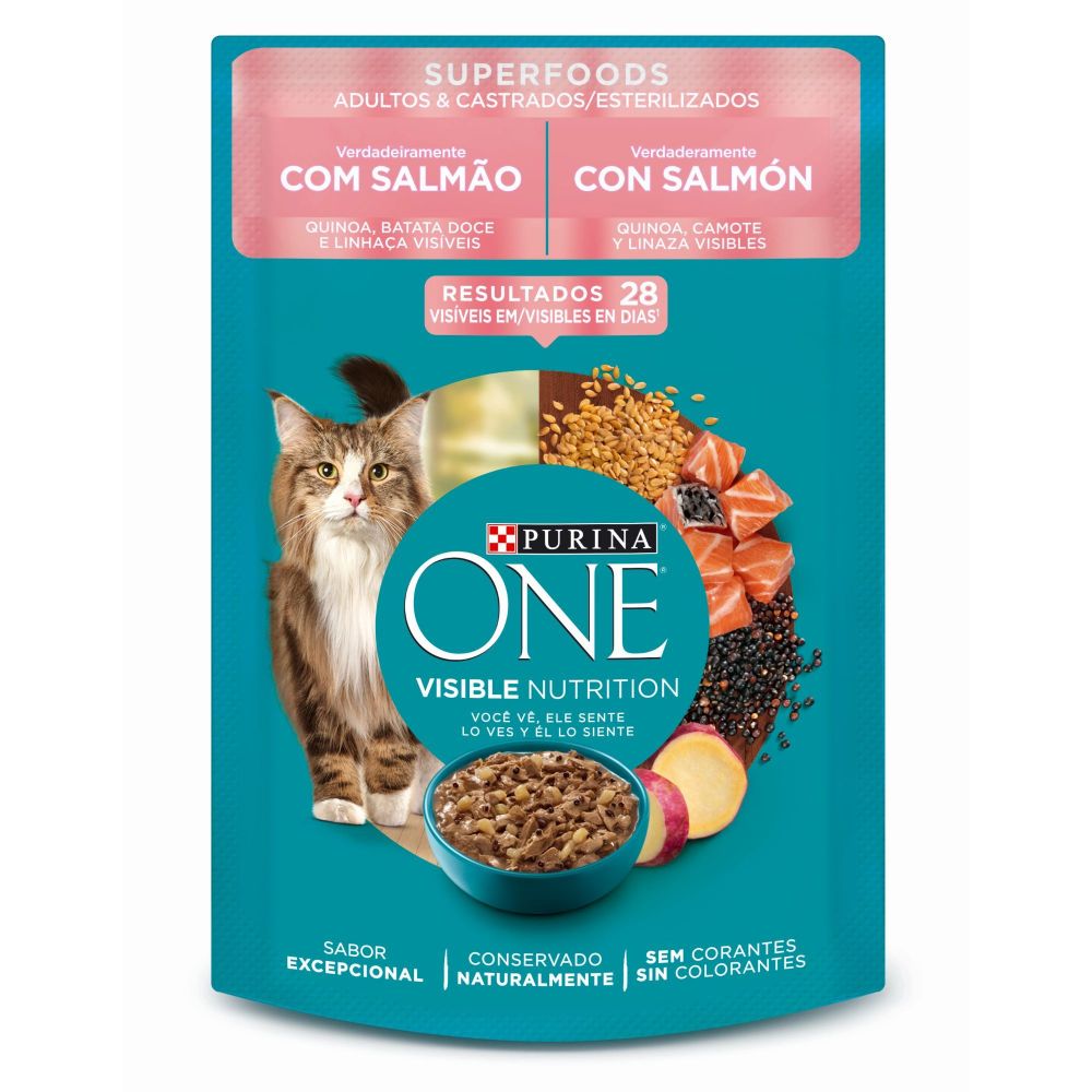 Alimento Húmedo Purina One para gatos esterilizados sabor salmón 85 g