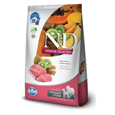 Alimento N&D Tropical Can Suino Adt Md/Mx 2 + 0,5 kg
