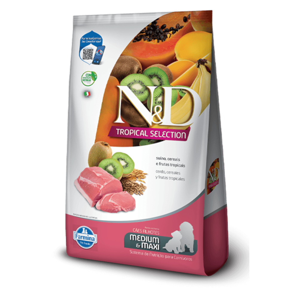 Alimento N&D Tropical Can Suino Pup Md/Mx 2 + 0,5 kg