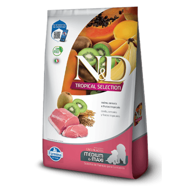 Alimento N&D Tropical Can Suino Pup Md/Mx 2 + 0,5 kg