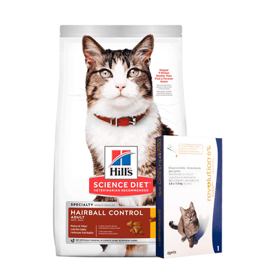 Combo Hills Gato Adult Hairball 1.59kg + Revolution 6% 0.75mL 3,5 lb & 2,6 - 7,5 kg